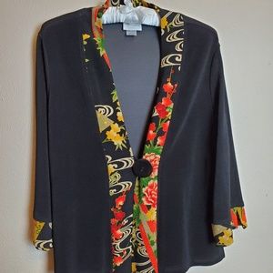 SOFT SURROUNDINGS BLACK/FLOWERED JACKET L